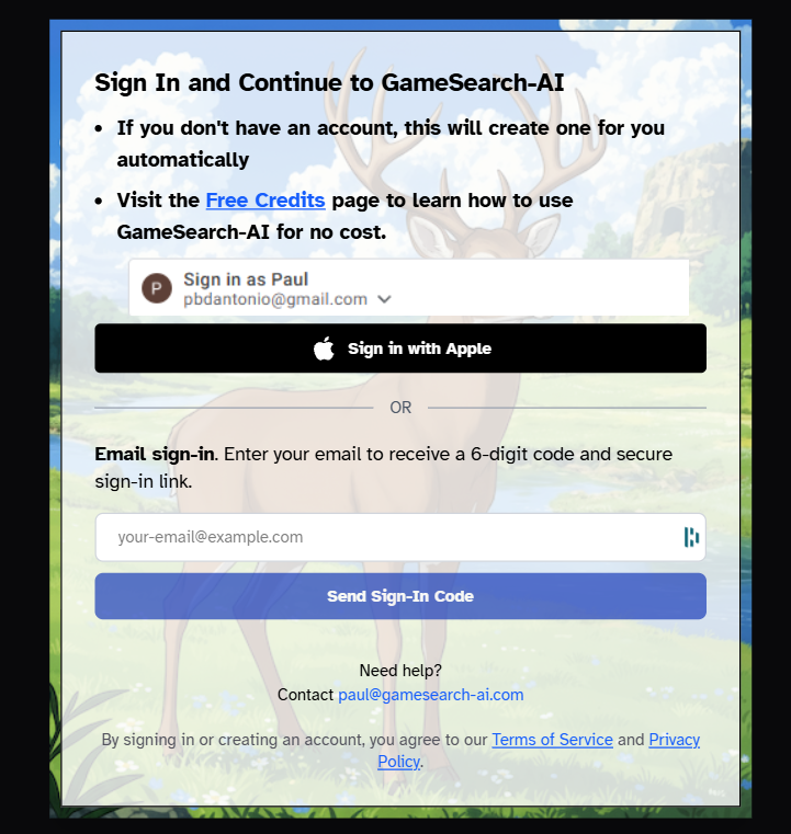 GameSearch-AI Sign In Screen